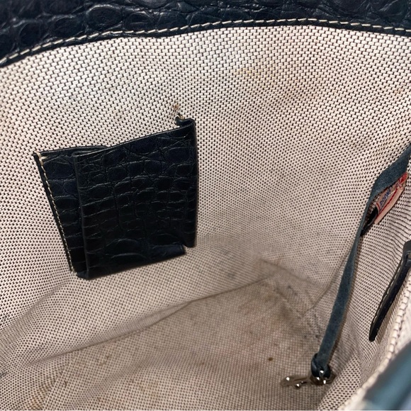 Dooney & Bourke Vintage Black Leather Crocodile Shoulder Bag Bucket Tote - Picture 9 of 11